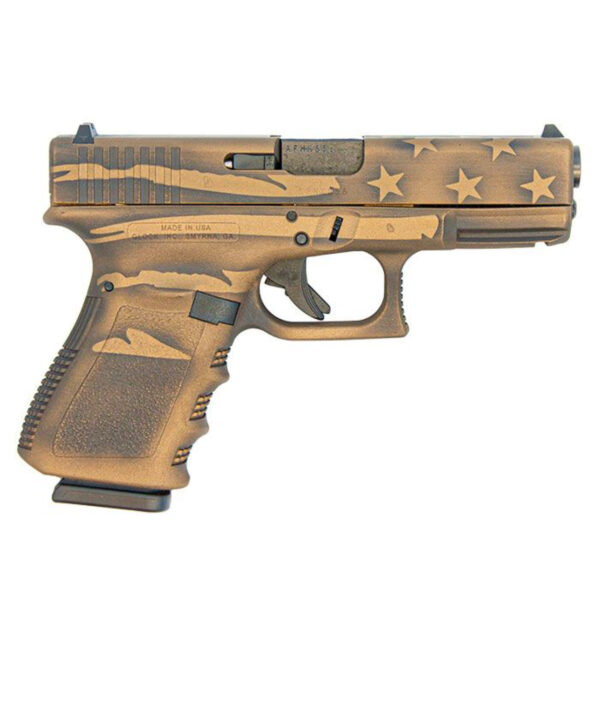 GLOCK 19 GEN 3 9MM PISTOL, BATTLEWORN BRONZE DISTRESSED FLAG - UI1950204-BBBWFLAG