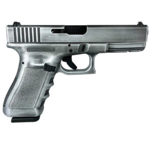 GLOCK G17 GEN 3 CUSTOM CRUSHED DISTRESSED SILVER STANDARD 9MM 4.49" 17RDS, SILVER